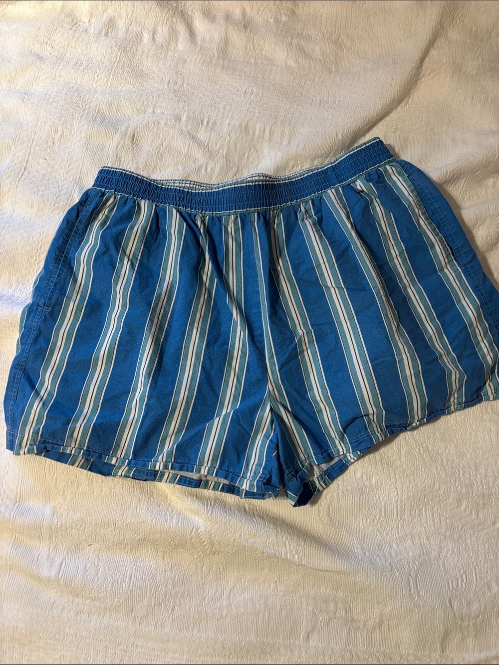 Striped Blue Elastic-Waist Women's Bermuda Shorts